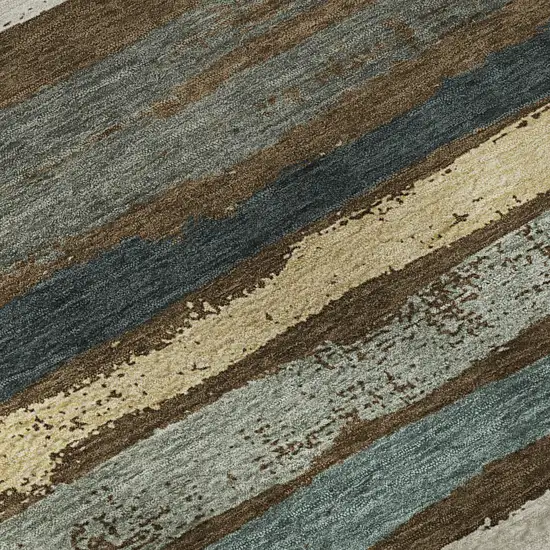 Brown Gold And Ivory Striped Washable Area Rug With UV Protection Photo 9