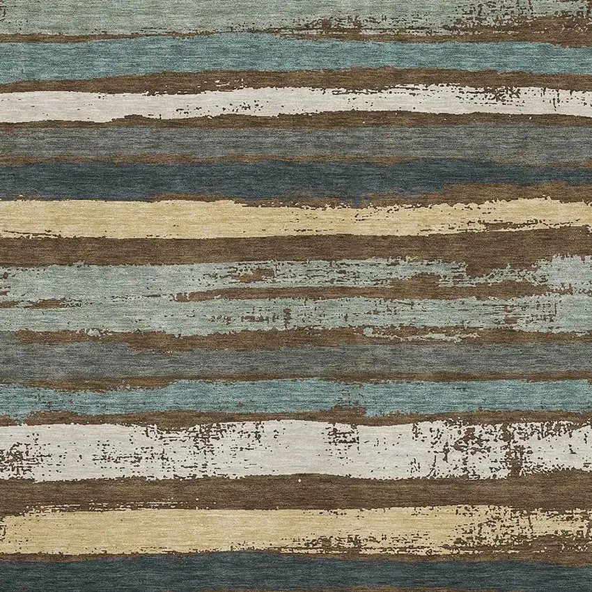 Brown Gold And Ivory Striped Washable Area Rug With UV Protection Photo 2