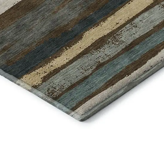 Brown Gold And Ivory Striped Washable Area Rug With UV Protection Photo 7