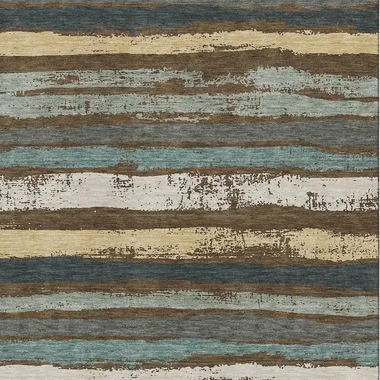Brown Gold And Ivory Striped Washable Area Rug With UV Protection Photo 2