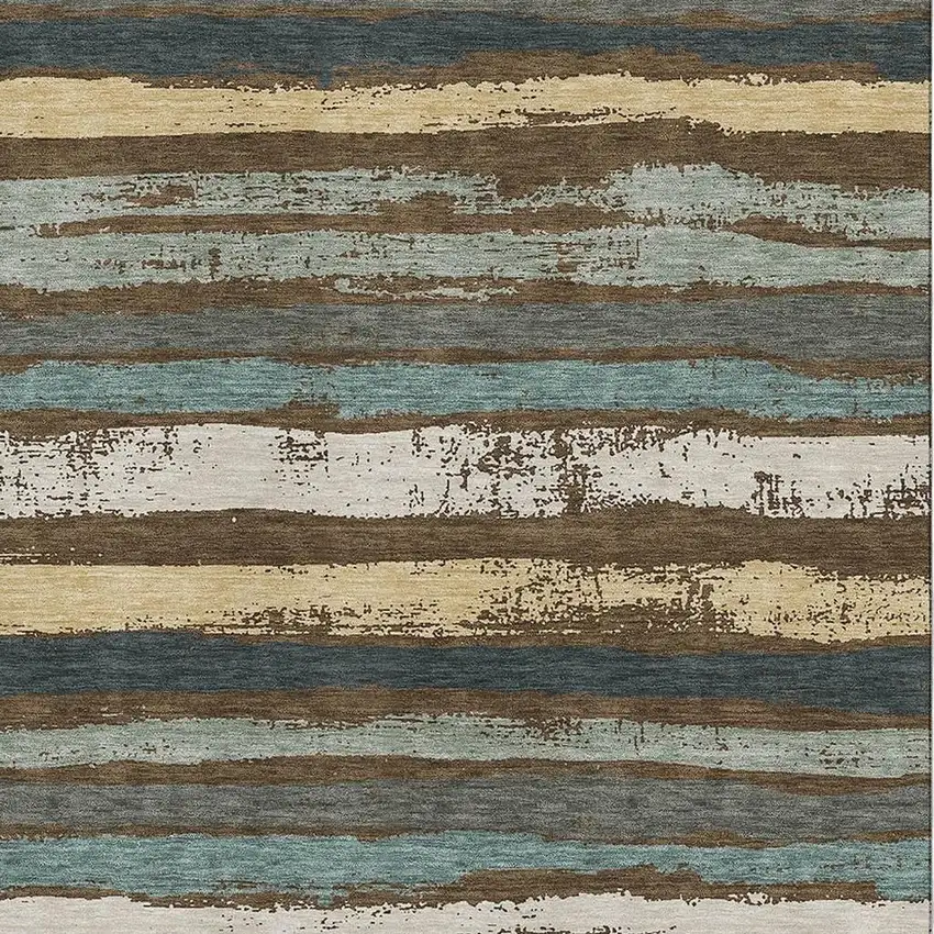 Brown Gold And Ivory Striped Washable Area Rug With UV Protection Photo 2
