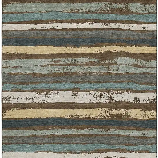 Brown Gold And Ivory Striped Washable Area Rug With UV Protection Photo 3