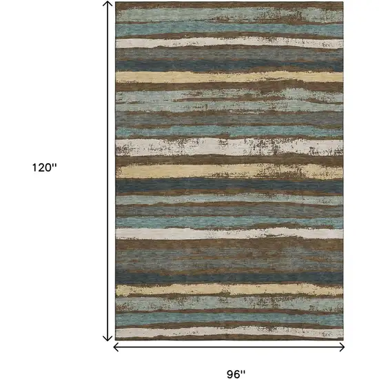 Brown Gold And Ivory Striped Washable Area Rug With UV Protection Photo 8