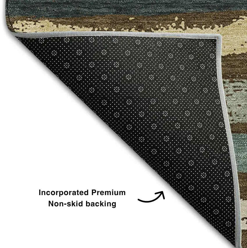 Brown Gold And Ivory Striped Washable Area Rug With UV Protection Photo 6