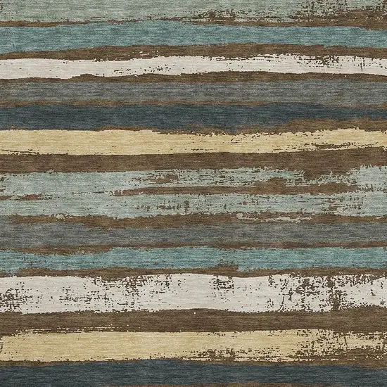 Brown Gold And Ivory Striped Washable Area Rug With UV Protection Photo 2