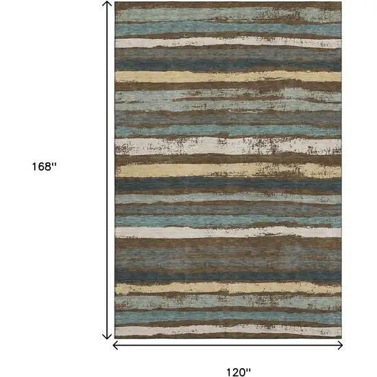 Brown Gold And Ivory Striped Washable Area Rug With UV Protection Photo 8
