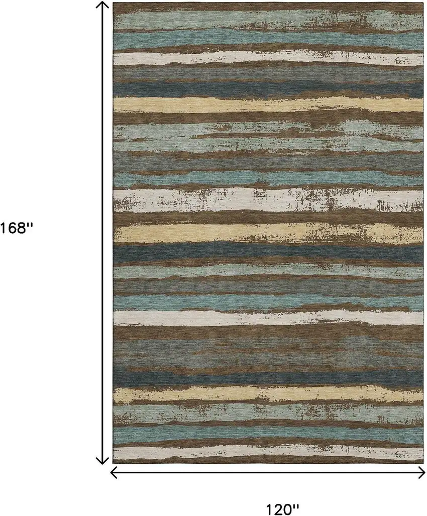 Brown Gold And Ivory Striped Washable Area Rug With UV Protection Photo 8