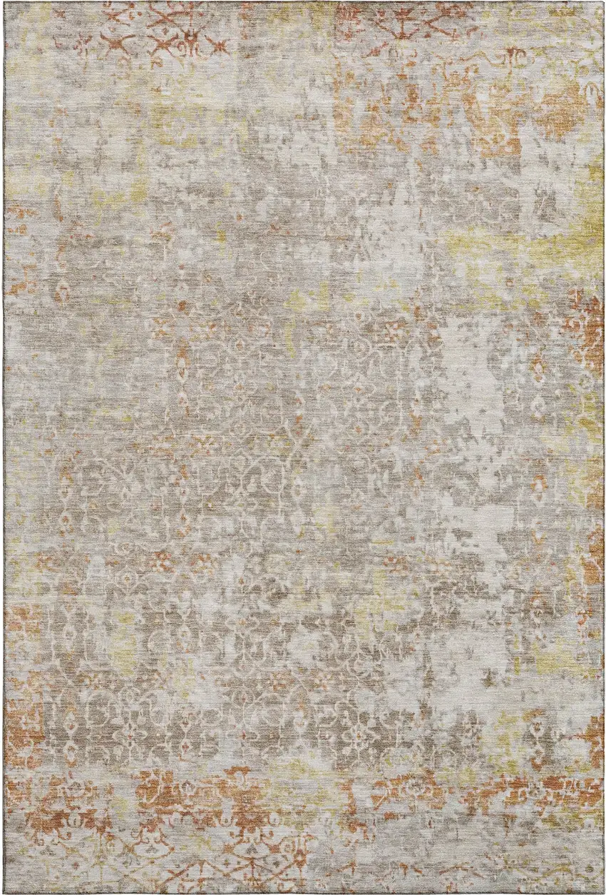 Brown Gold And Orange Oriental Washable Area Rug With UV Protection Photo 4