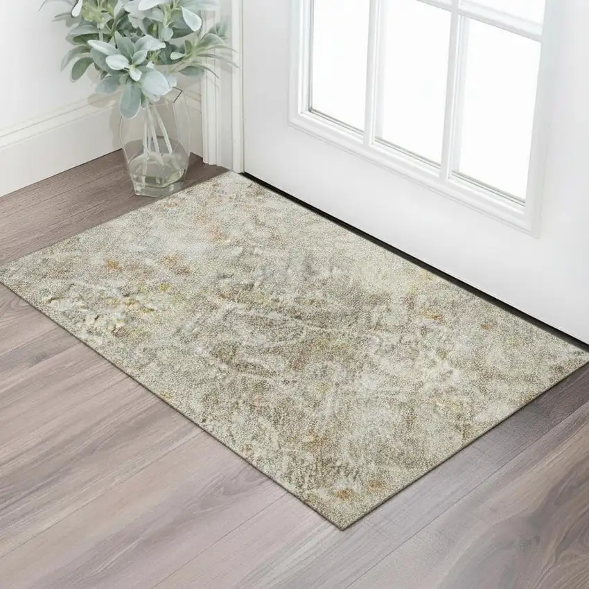 Brown Gold And Orange Oriental Washable Area Rug With UV Protection Photo 2
