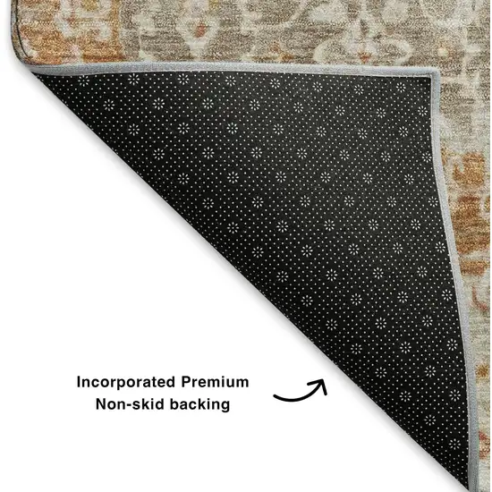 Brown Gold And Orange Oriental Washable Area Rug With UV Protection Photo 5