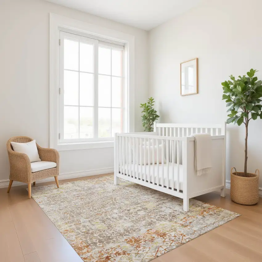 Brown Gold And Orange Oriental Washable Area Rug With UV Protection Photo 3