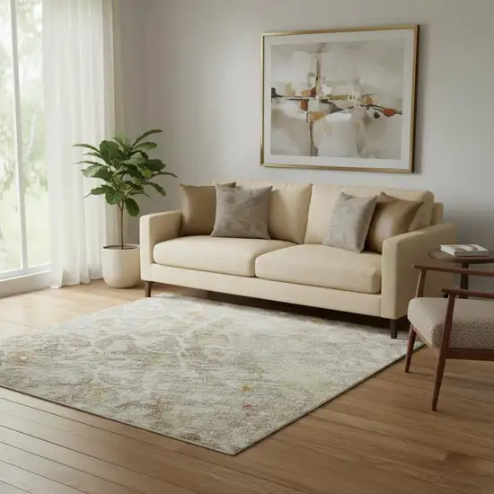 Brown Gold And Orange Oriental Washable Area Rug With UV Protection Photo 2