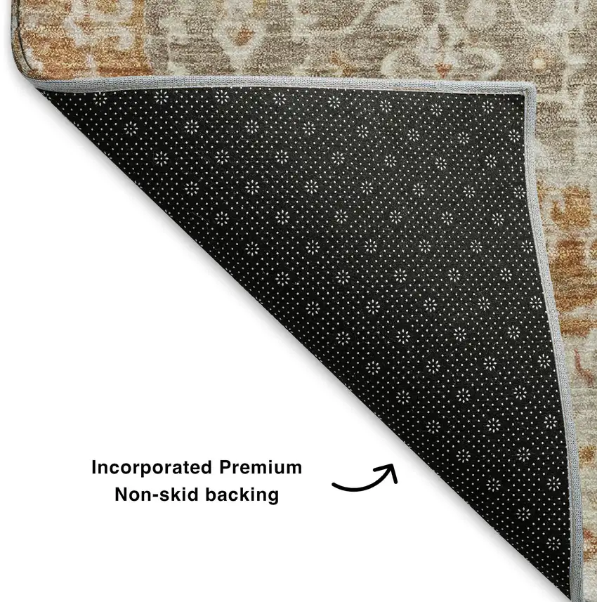 Brown Gold And Orange Oriental Washable Area Rug With UV Protection Photo 6