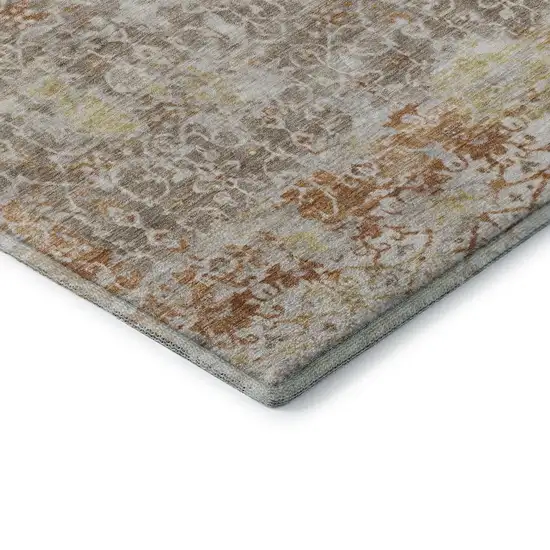 Brown Gold And Orange Oriental Washable Area Rug With UV Protection Photo 7