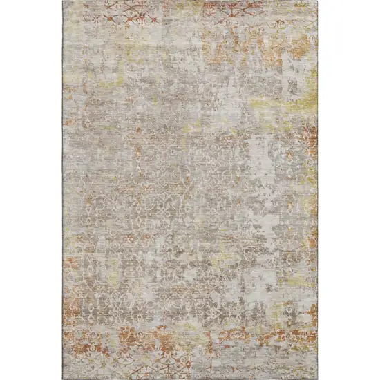 Brown Gold And Orange Oriental Washable Area Rug With UV Protection Photo 4