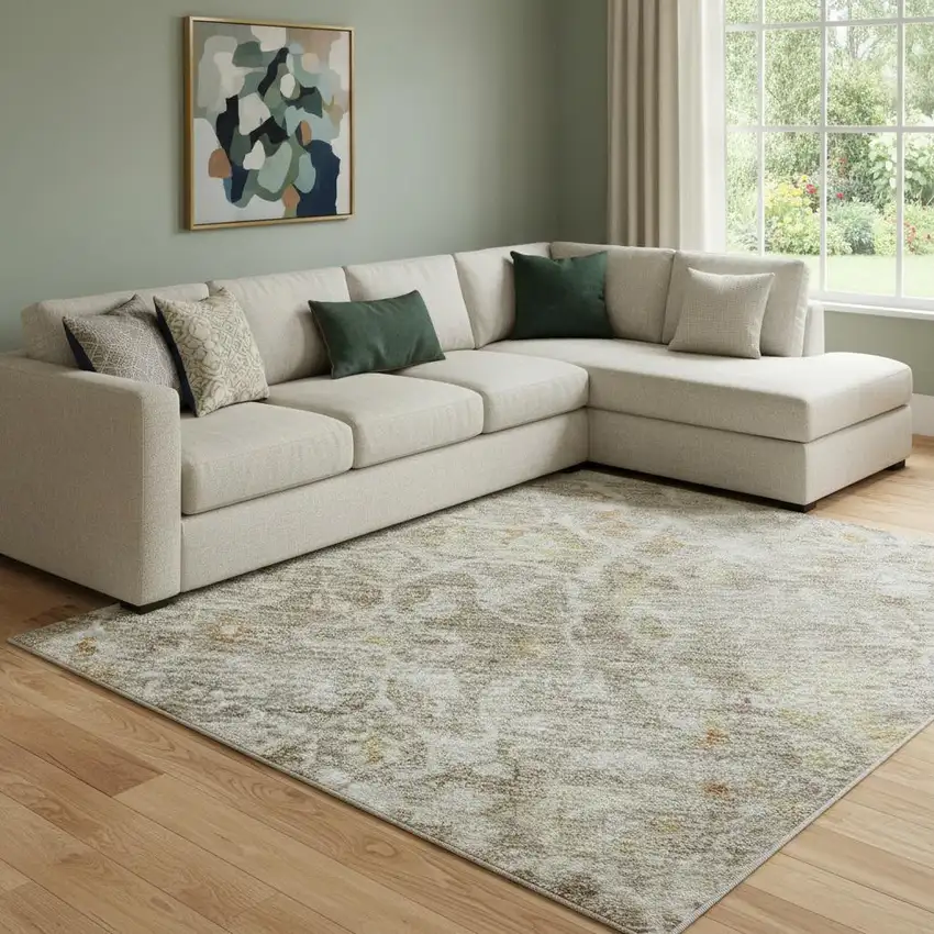 Brown Gold And Orange Oriental Washable Area Rug With UV Protection Photo 2