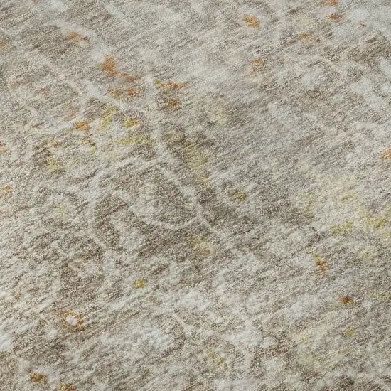 Brown Gold And Orange Oriental Washable Area Rug With UV Protection Photo 1