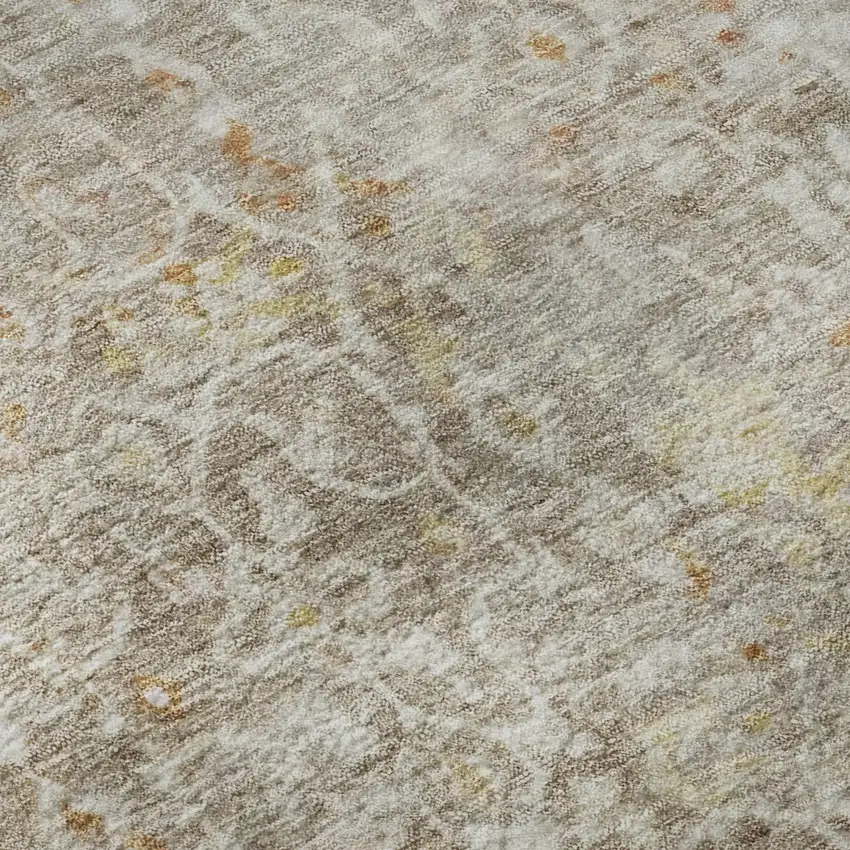 Brown Gold And Orange Oriental Washable Area Rug With UV Protection Photo 1