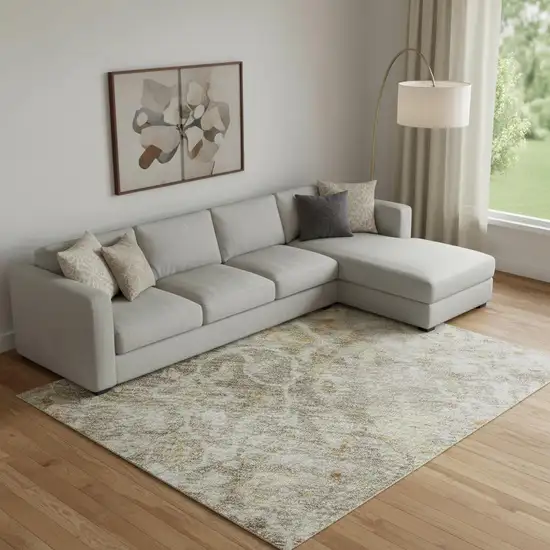 Brown Gold And Orange Oriental Washable Area Rug With UV Protection Photo 2