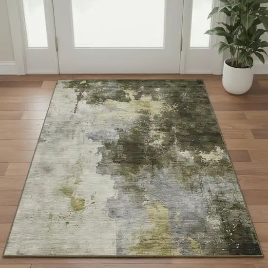 Brown Gold And Silver Abstract Washable Area Rug With UV Protection Photo 2