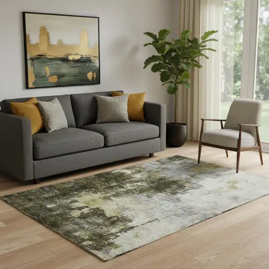 Brown Gold And Silver Abstract Washable Area Rug With UV Protection Photo 2