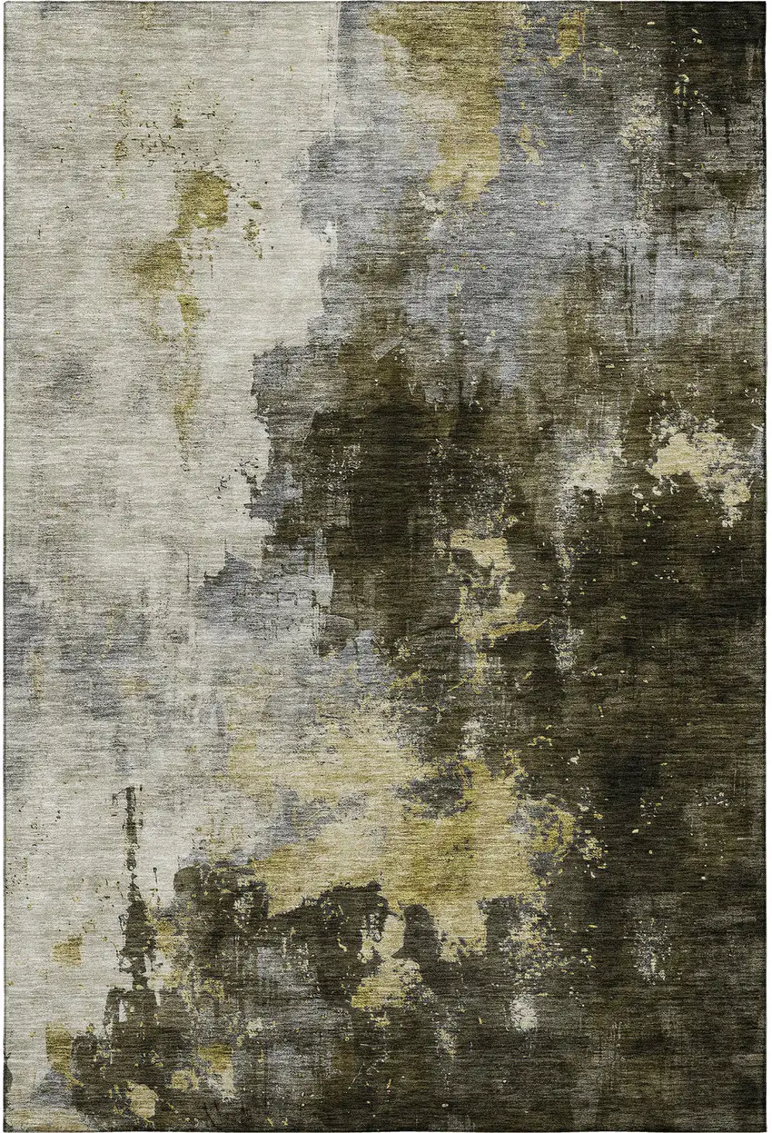 Brown Gold And Silver Abstract Washable Area Rug With UV Protection Photo 3