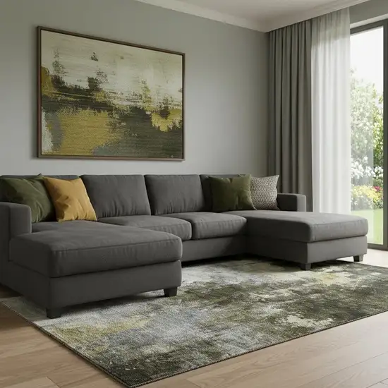 Brown Gold And Silver Abstract Washable Area Rug With UV Protection Photo 2