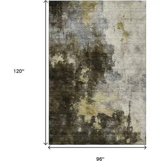 Brown Gold And Silver Abstract Washable Area Rug With UV Protection Photo 6
