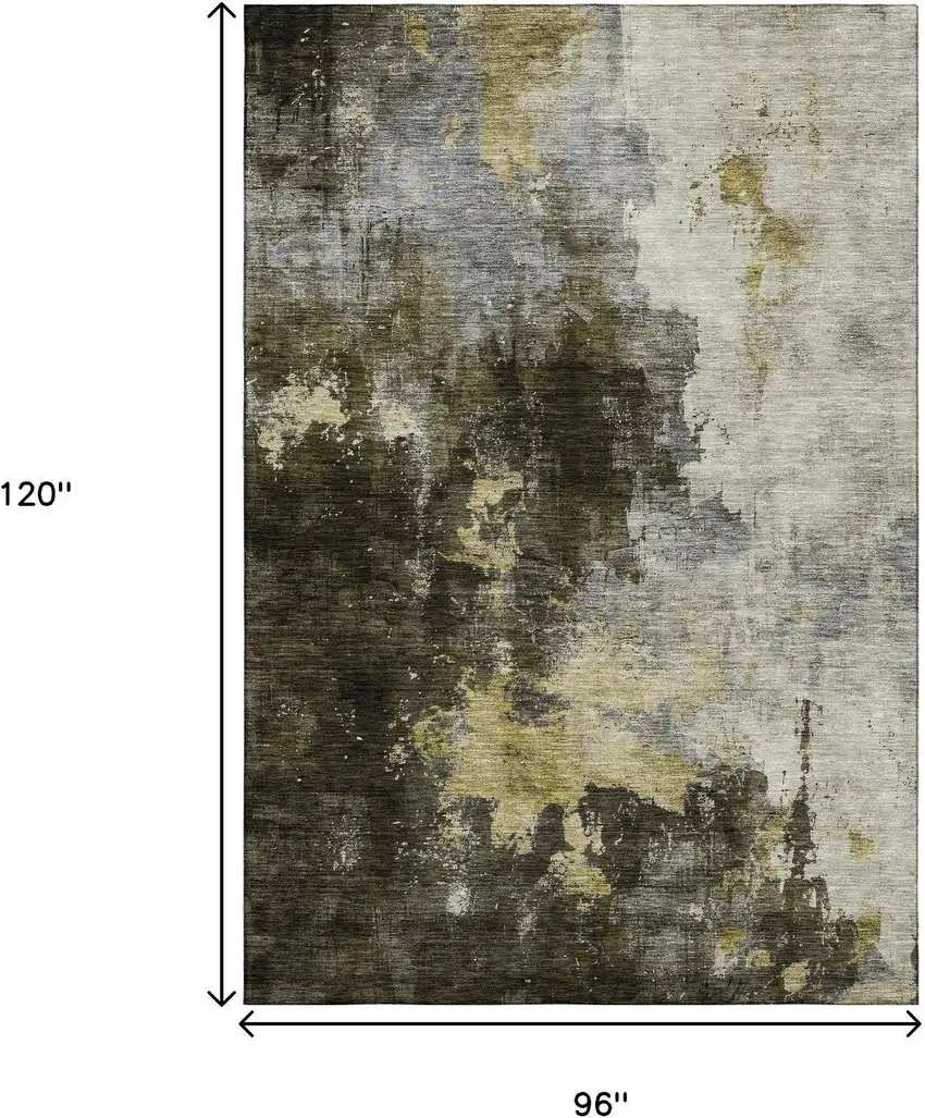 Brown Gold And Silver Abstract Washable Area Rug With UV Protection Photo 6