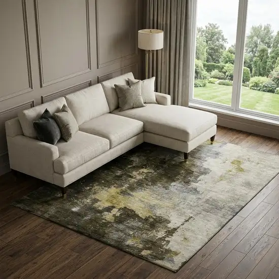 Brown Gold And Silver Abstract Washable Area Rug With UV Protection Photo 1