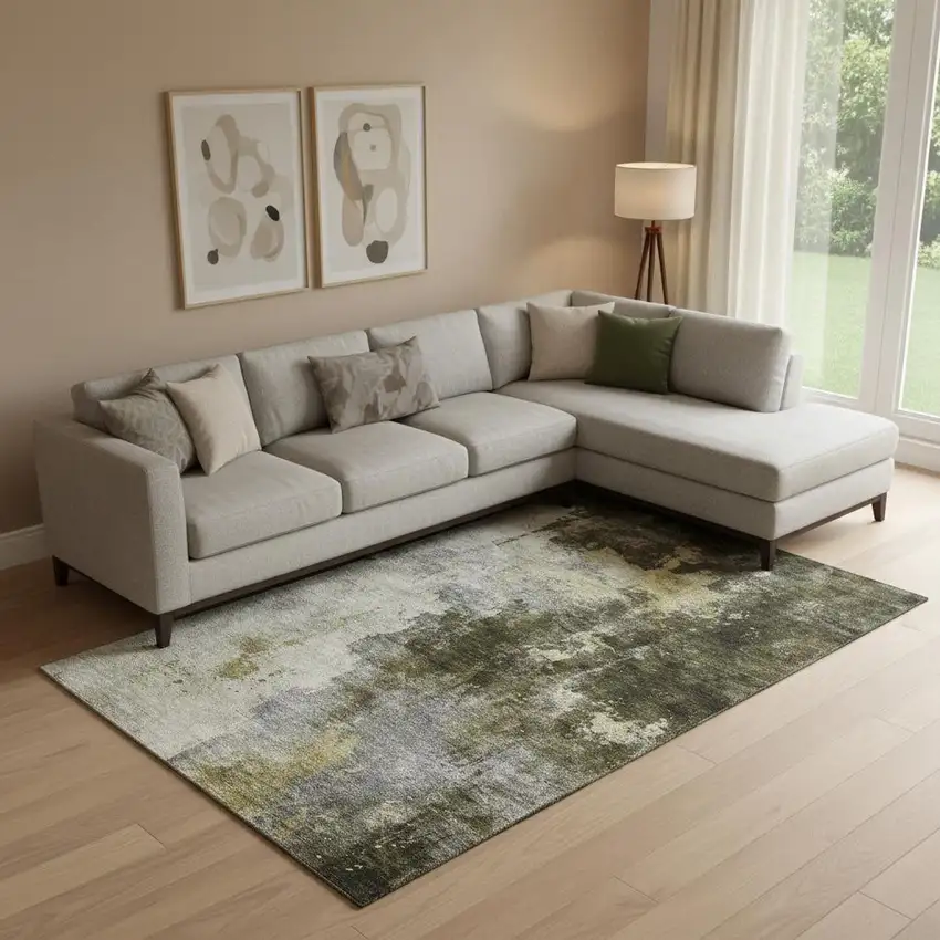 Brown Gold And Silver Abstract Washable Area Rug With UV Protection Photo 2