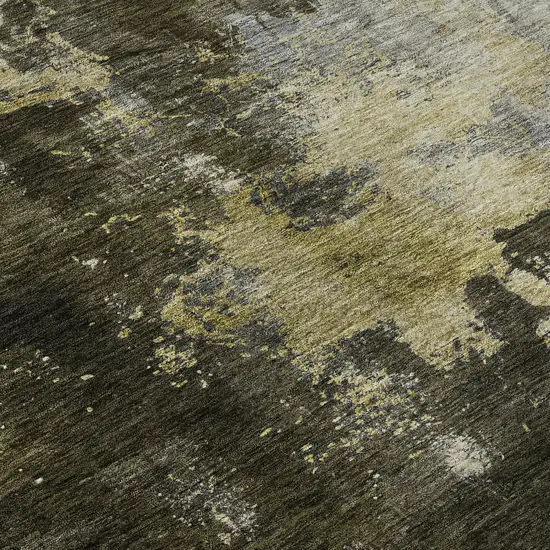 Brown Gold And Silver Abstract Washable Area Rug With UV Protection Photo 9