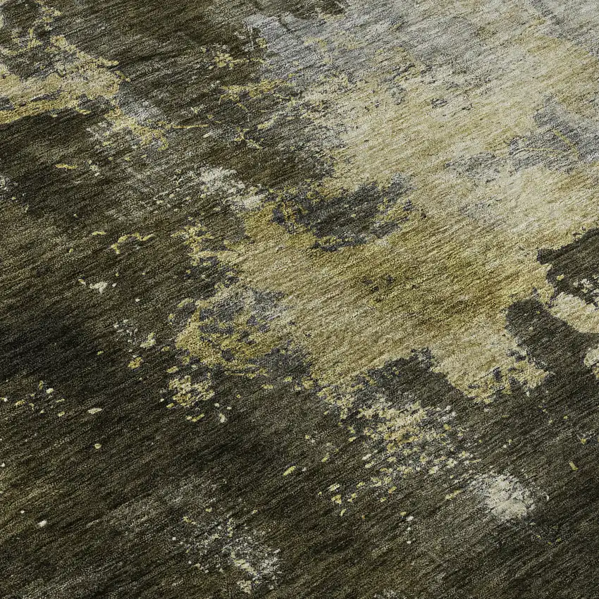 Brown Gold And Silver Abstract Washable Area Rug With UV Protection Photo 9