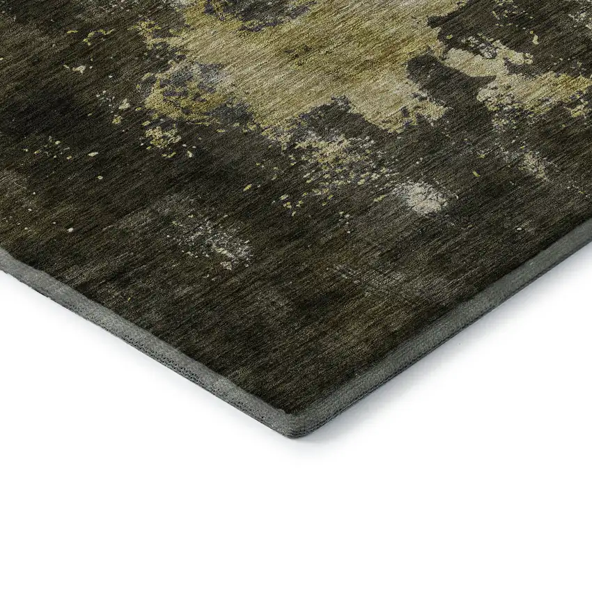 Brown Gold And Silver Abstract Washable Area Rug With UV Protection Photo 7
