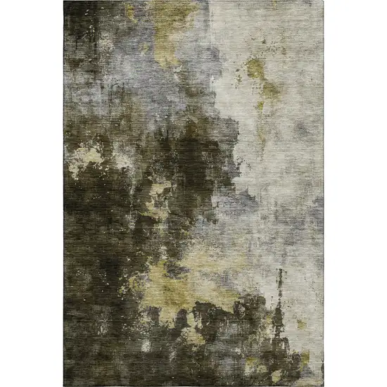 Brown Gold And Silver Abstract Washable Area Rug With UV Protection Photo 1