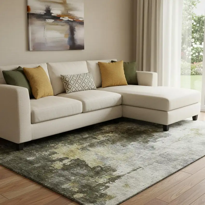 Brown Gold And Silver Abstract Washable Area Rug With UV Protection Photo 2