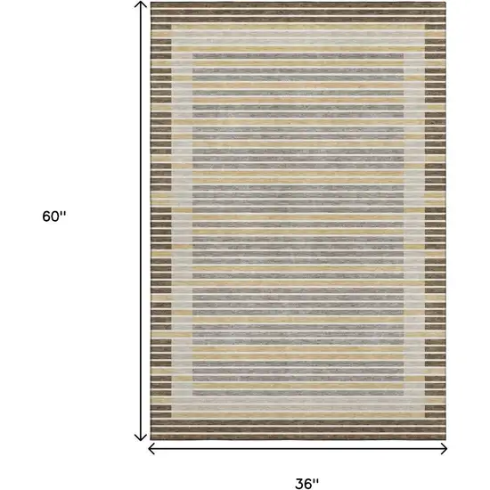 Brown Gold And Silver Striped Washable Area Rug With UV Protection Photo 3