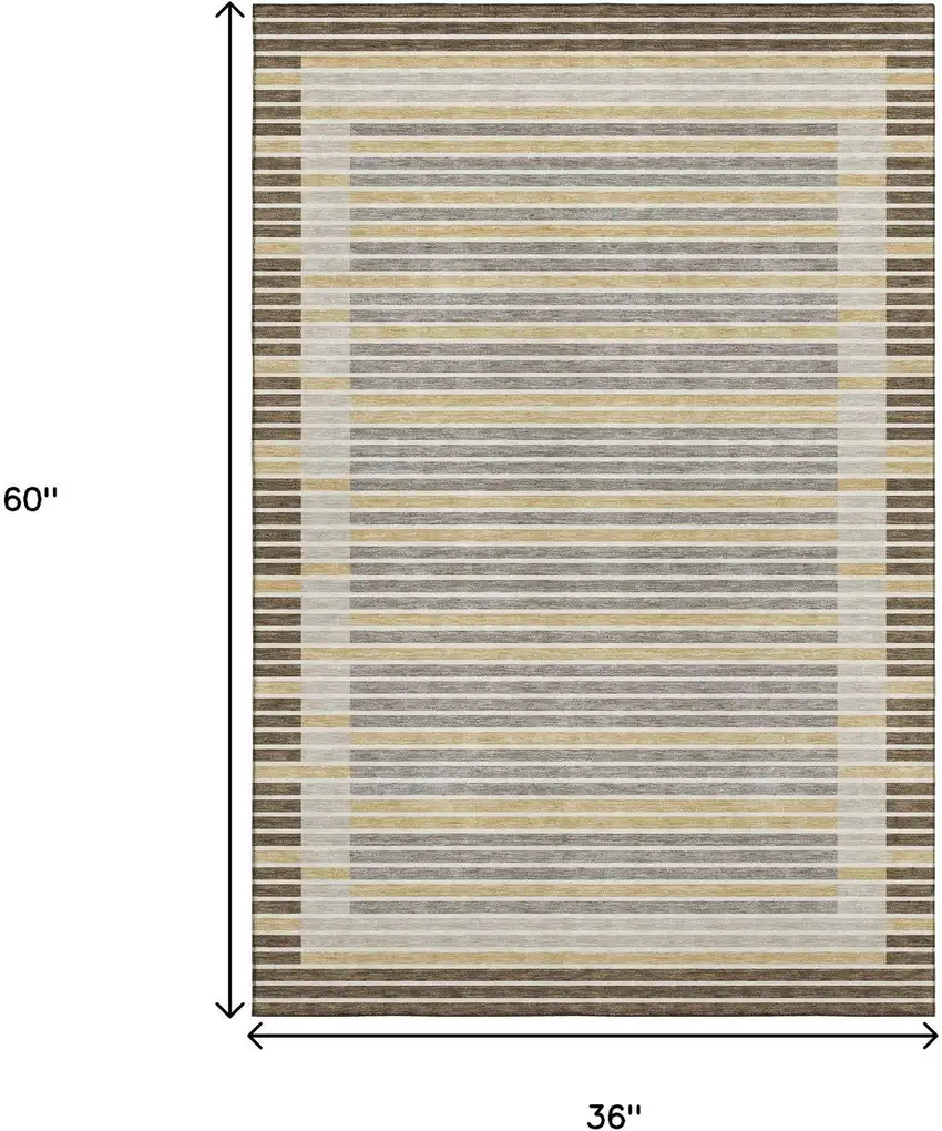 Brown Gold And Silver Striped Washable Area Rug With UV Protection Photo 3