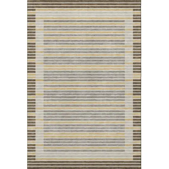 Brown Gold And Silver Striped Washable Area Rug With UV Protection Photo 3