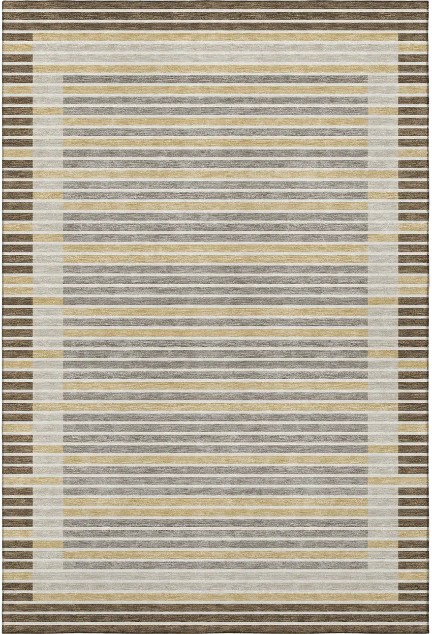 Brown Gold And Silver Striped Washable Area Rug With UV Protection Photo 3