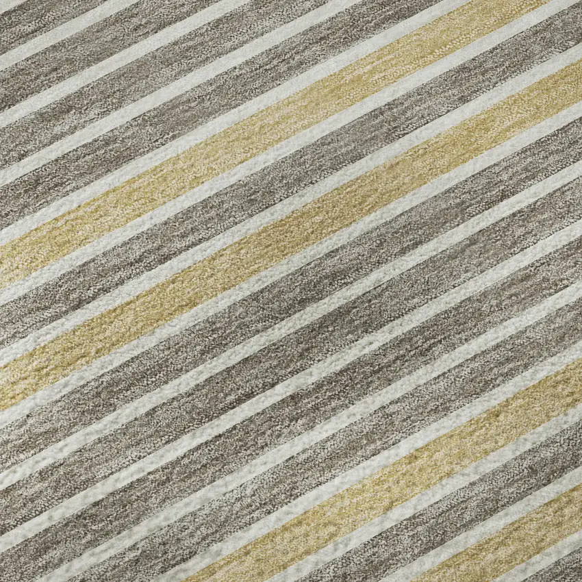 Brown Gold And Silver Striped Washable Area Rug With UV Protection Photo 9
