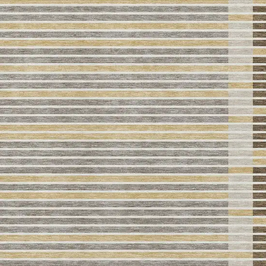 Brown Gold And Silver Striped Washable Area Rug With UV Protection Photo 2