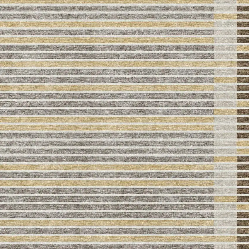 Brown Gold And Silver Striped Washable Area Rug With UV Protection Photo 2