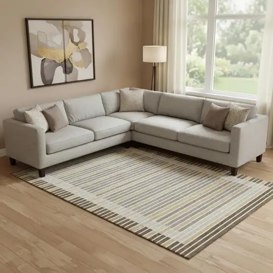 Brown Gold And Silver Striped Washable Area Rug With UV Protection Photo 2