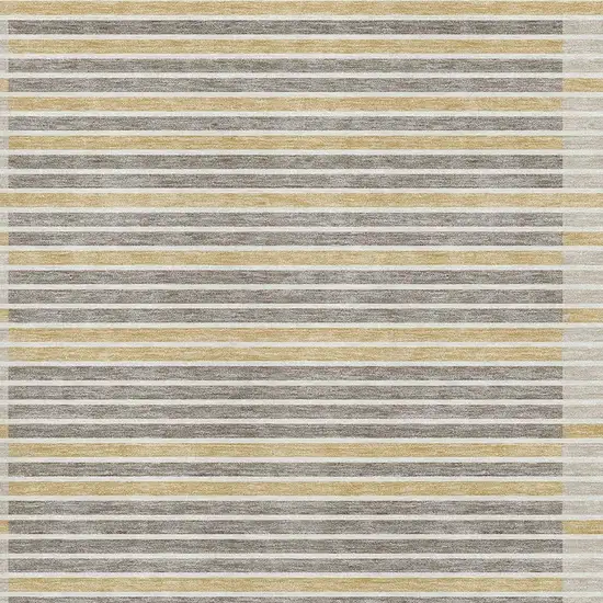 Brown Gold And Silver Striped Washable Area Rug With UV Protection Photo 2