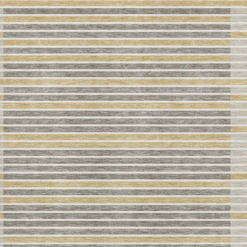 Brown Gold And Silver Striped Washable Area Rug With UV Protection Photo 2