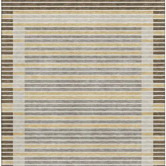Brown Gold And Silver Striped Washable Area Rug With UV Protection Photo 3