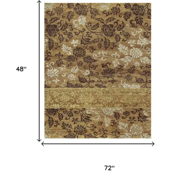Brown Gold And Tan Floral Hand Knotted Area Rug Photo 5