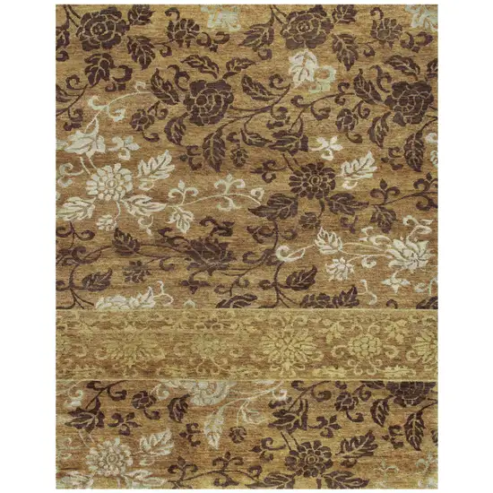 Brown Gold And Tan Floral Hand Knotted Area Rug Photo 4