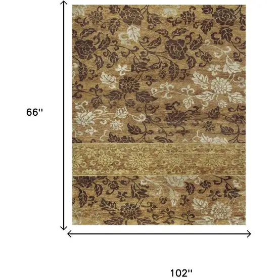 Brown Gold And Tan Floral Hand Knotted Area Rug Photo 5